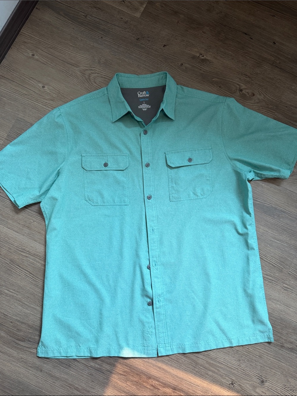 croft & barrow Short-Sleeve Button-Down Shirt in Teal Green
